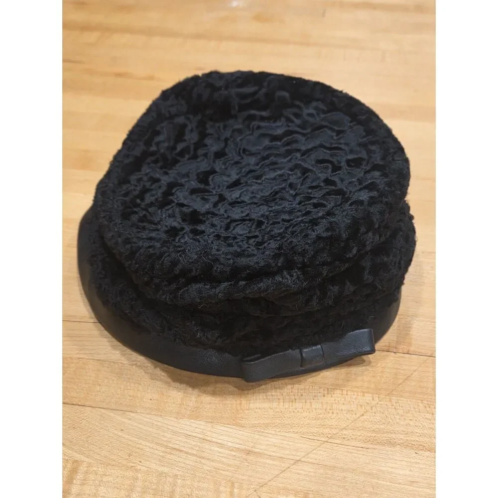 Vintage Pogues Cincinnati Black Persian Lamb Faux Fur Pillbox Hat